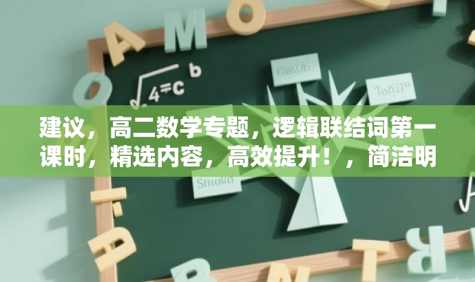 建议,高二数学专题,逻辑联结词第一课时,精选内容,高效提升!,简洁明了,突出了课程的核心价值(逻辑联结词第一课时),同时提到了高二数学同步精品课堂和选修内容,符合目标人群的需求。语言有吸引力,能够引起学生的兴趣和好奇心。 建议,高二数学专题,逻辑联结词第一课时,精选内容,高效提升!,简洁明了,突出了课程的核心价值(逻辑联结词第一课时),同时提到了高二数学同步精品课堂和选修内容,符合目标人群的需求。语言有吸引力,能够引起学生的兴趣和好奇心。