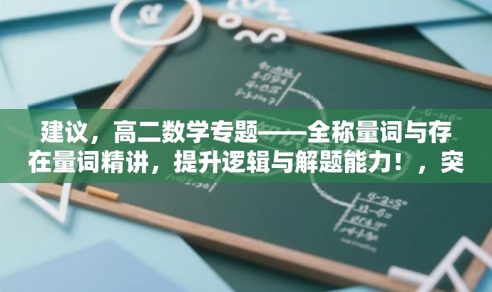 建议,高二数学专题——全称量词与存在量词精讲,提升逻辑与解题能力!,突出了课程的核心价值(全称量词与存在量词精讲),同时语言简洁明了,具有吸引力,适合目标人群(高二学生)的需求。 建议,高二数学专题——全称量词与存在量词精讲,提升逻辑与解题能力!,突出了课程的核心价值(全称量词与存在量词精讲),同时语言简洁明了,具有吸引力,适合目标人群(高二学生)的需求。