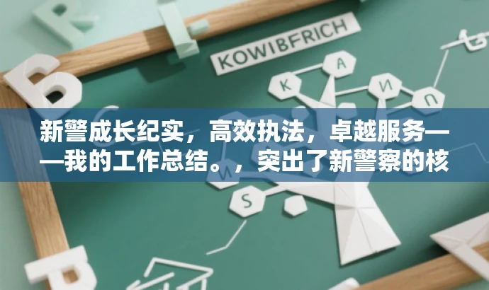 新警成长纪实,高效执法,卓越服务——我的工作总结。,突出了新警察的核心价值(高效执法,卓越服务),同时也有吸引力,适合吸引目标人群的注意。 新警成长纪实,高效执法,卓越服务——我的工作总结。,突出了新警察的核心价值(高效执法,卓越服务),同时也有吸引力,适合吸引目标人群的注意。