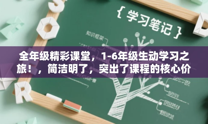 全年级精彩课堂,1-6年级生动学习之旅!,简洁明了,突出了课程的核心价值(全年级精彩课堂),同时使用了有吸引力的语言(生动学习之旅)来吸引目标人群的注意。 全年级精彩课堂,1-6年级生动学习之旅!,简洁明了,突出了课程的核心价值(全年级精彩课堂),同时使用了有吸引力的语言(生动学习之旅)来吸引目标人群的注意。