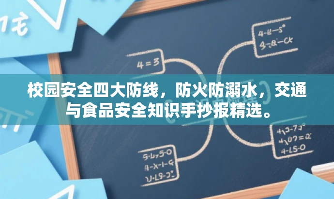 校园安全四大防线,防火防溺水,交通与食品安全知识手抄报精选。 校园安全四大防线,防火防溺水,交通与食品安全知识手抄报精选。