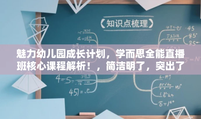 魅力幼儿园成长计划,学而思全能直播班核心课程解析!,简洁明了,突出了核心价值(幼儿园成长计划),同时使用了吸引人的语言(魅力、全能直播班等),符合营销效果的要求。 魅力幼儿园成长计划,学而思全能直播班核心课程解析!,简洁明了,突出了核心价值(幼儿园成长计划),同时使用了吸引人的语言(魅力、全能直播班等),符合营销效果的要求。